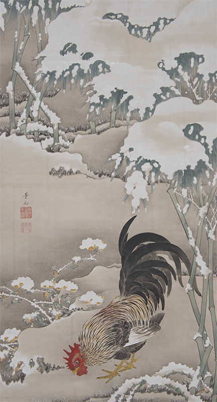 雪中雄鶏図 伊藤若冲 江戸時代・18世紀 京都・細見美術館