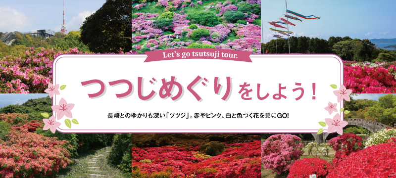 長崎県　つつじ　お花見　観光　スポット　〈雲仙市〉雲仙のミヤマキリシマ　〈長崎市〉稲佐山公園　〈佐世保市〉隠居岳公園　〈東彼杵郡〉大崎くじゃく園　〈大村市〉松本ツツジ園　〈諫早市〉諫早公園　〈平戸市〉崎方公園　〈佐世保市〉長串山公園　〈佐世保市〉冷水岳公園